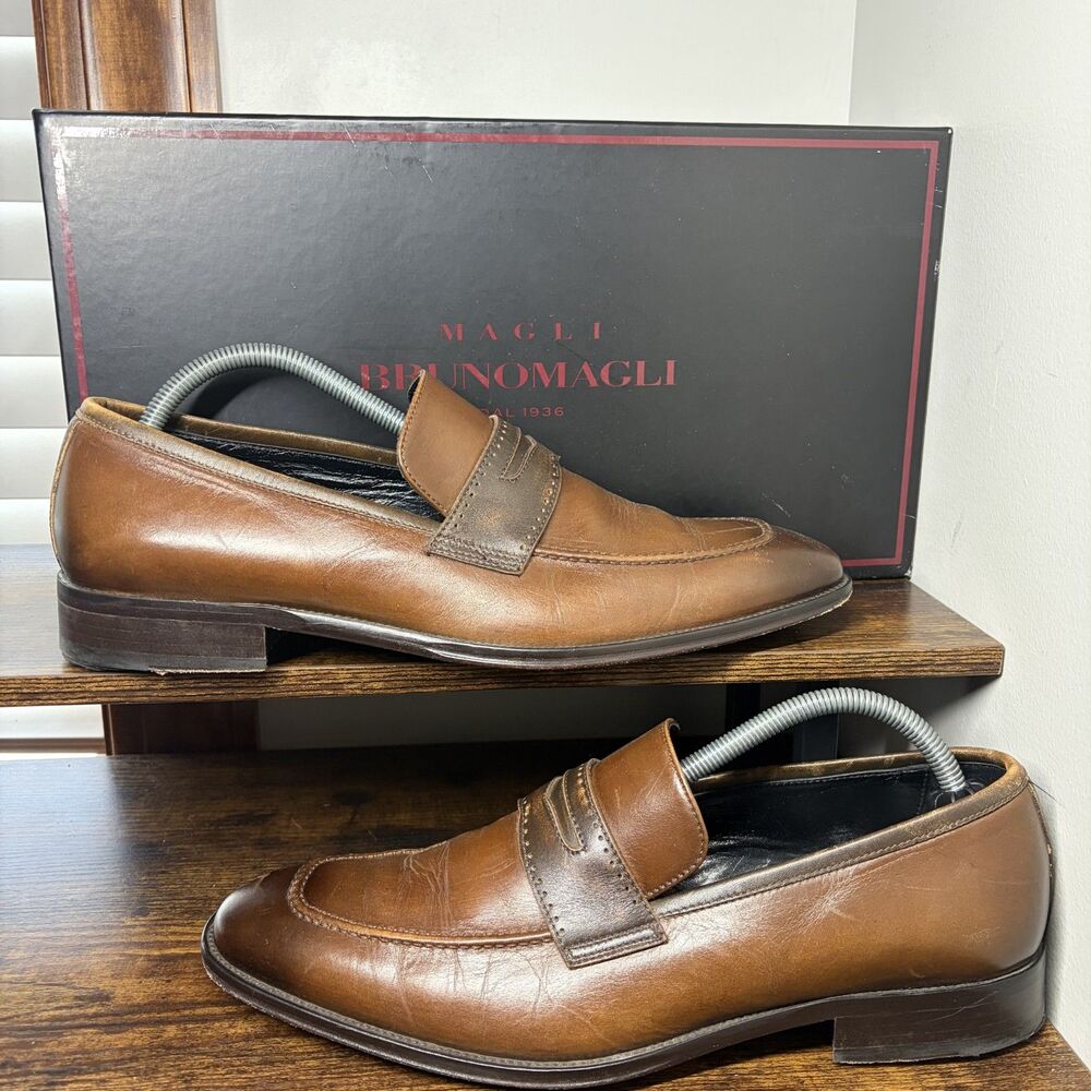 Size 9 Mens - Bruno Magli Cicero Cognac Leather Penny Loafers Italy With Box